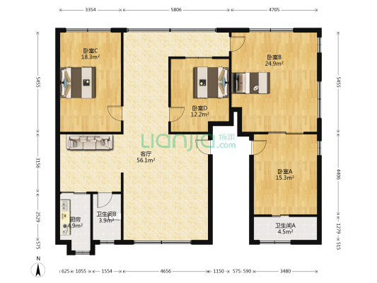 月兔春后 4室1厅2卫 169平方