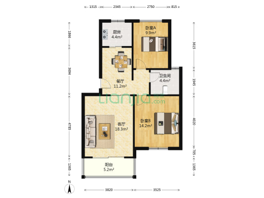 太阳城花园 2室2厅1卫 81平方