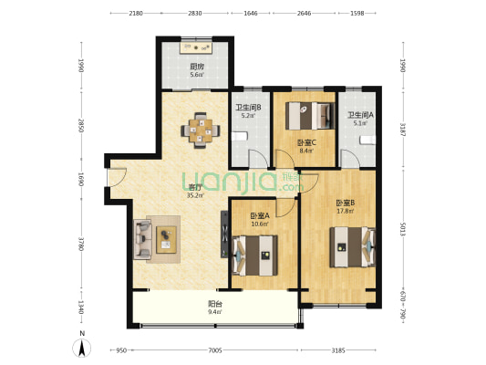 领秀城樾系健康宅楠樾 3室1厅2卫 138平方