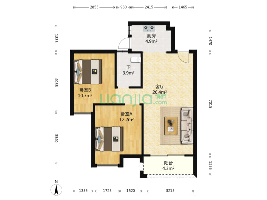 明智雅苑 2室1厅1卫 80平方