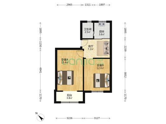下莲池街6号院 2室1厅1卫 57平方