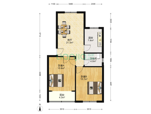 乐苑小区 2室1厅1卫 82平方