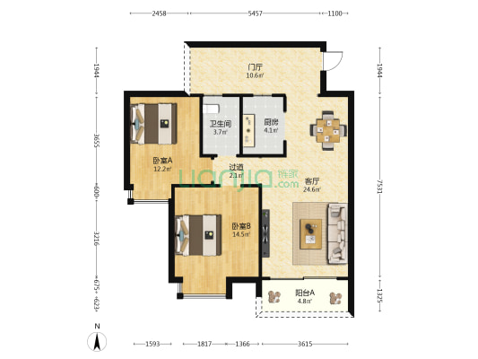 城投·海一方 2室1厅1卫 87平方