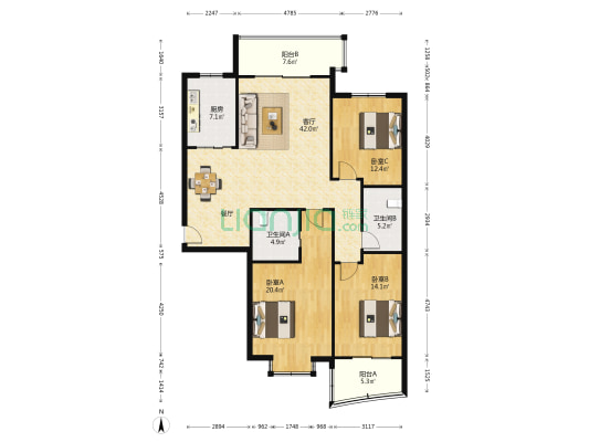 钱塘雅苑 3室1厅2卫 155平方