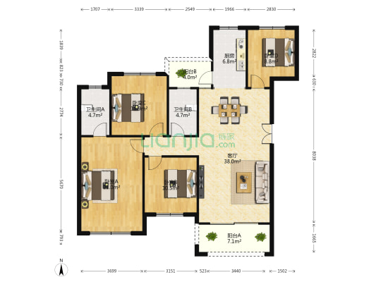 彰泰欢乐颂 4室1厅2卫 112平方