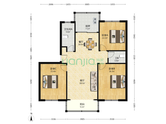 影视公寓 3室2厅2卫 121平方