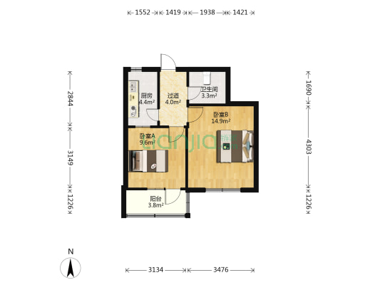 太原日报社桃园二巷宿舍区 2室0厅1卫 66平方