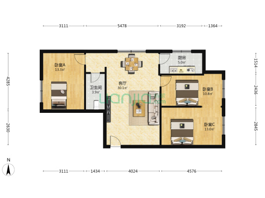 西津东路清真寺家属楼 3室1厅1卫 102平方