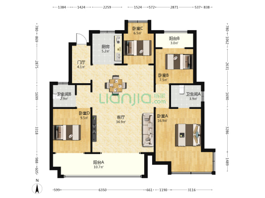 龙湖天境 4室1厅2卫 116平方