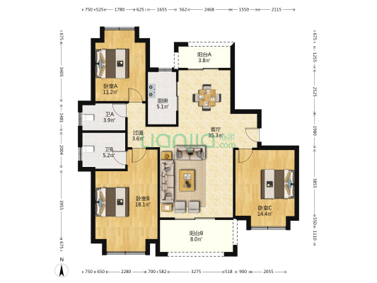 东达紫阳城 3室1厅2卫 129平方