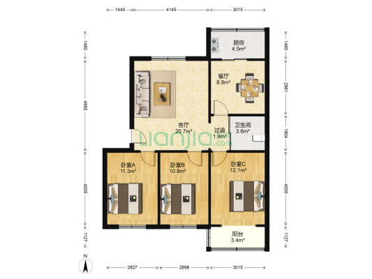 南京南社区 3室2厅1卫 95平方