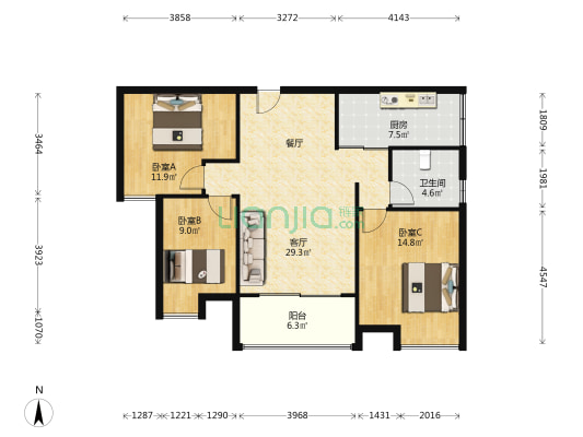 香江花城御花苑 3室1厅1卫 107平方