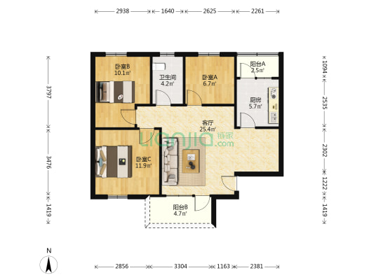 仙井楼 3室1厅1卫 79平方
