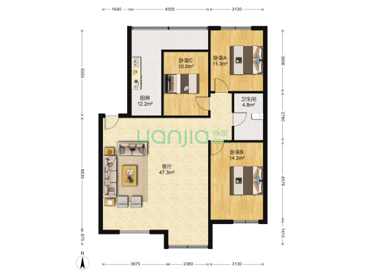龙欣园北区 3室1厅1卫 127平方