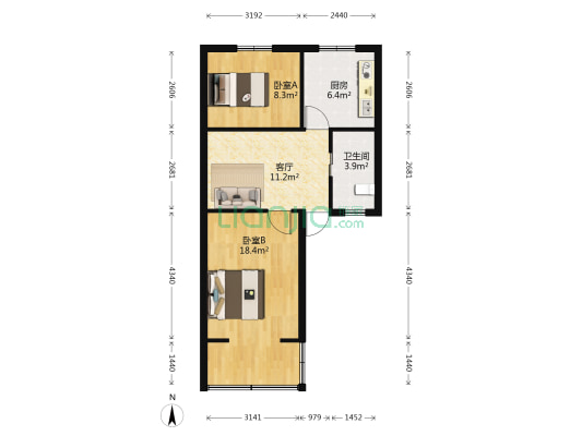 华厦小区 2室1厅1卫 61平方