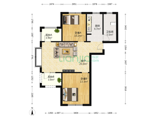 秀兰禧悦山 2室1厅1卫 85平方