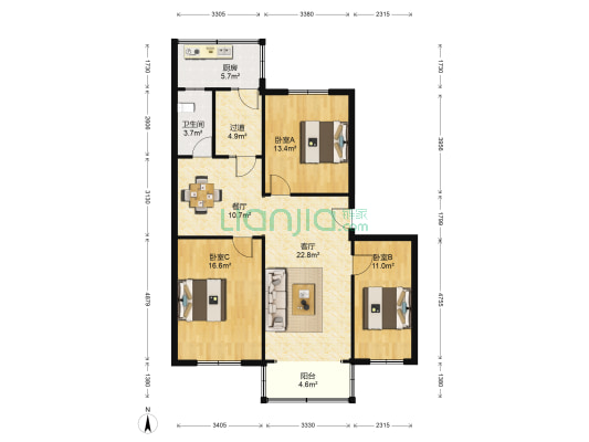丰乐路23号 3室2厅1卫 109平方