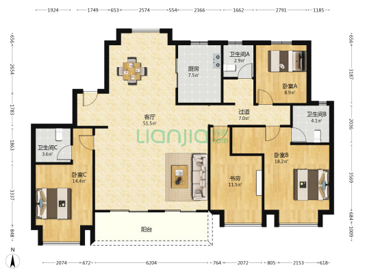 江南云锦 4室1厅3卫 183平方