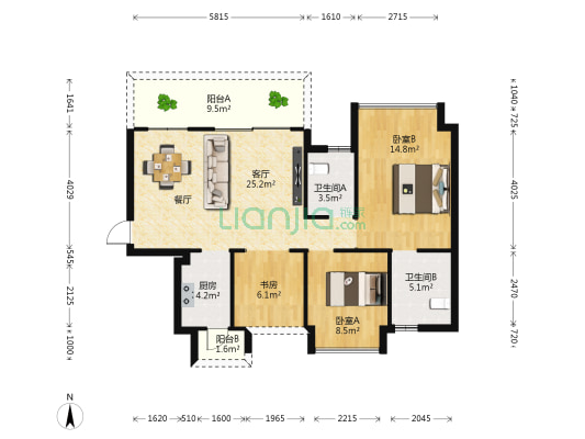 幸福里8号 3室1厅2卫 95平方
