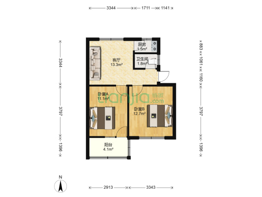 保险街67号 2室1厅1卫 53平方