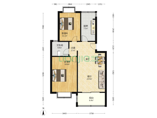 润景苑（东区） 2室1厅1卫 85平方