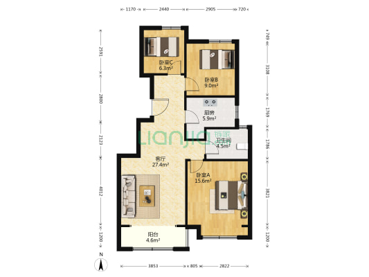 紫御公馆 3室1厅1卫 98平方