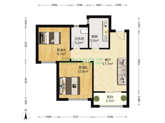 海怡新城锦彩苑 2室1厅1卫 78平方