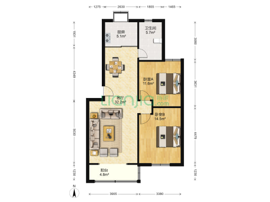 古田五路9号 2室1厅1卫 95平方
