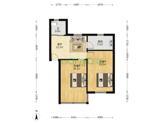 萧西路75号 2室1厅1卫 65平方