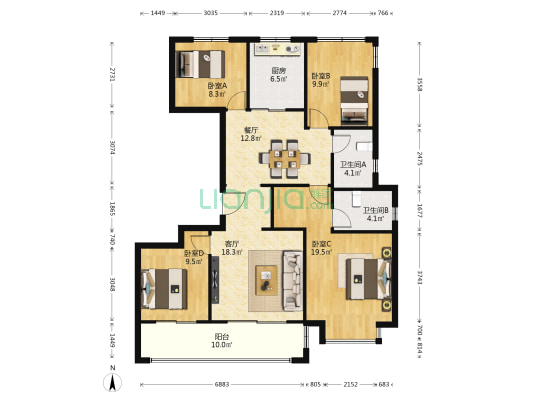 誉峰苑 4室2厅2卫 136平方