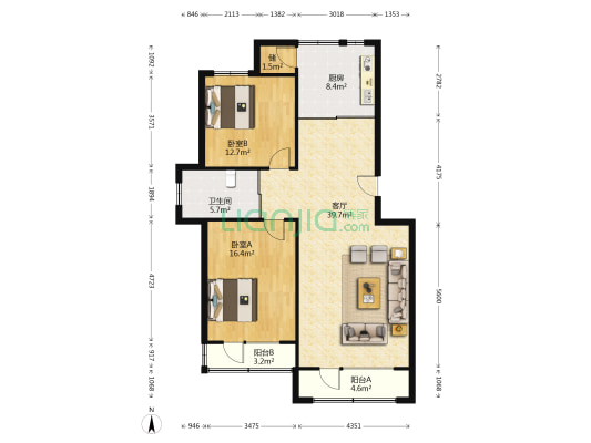 净月雅仕居 2室1厅1卫 105平方