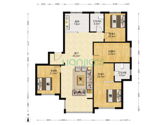 吾悦首府明瑟苑 3室1厅2卫 167平方