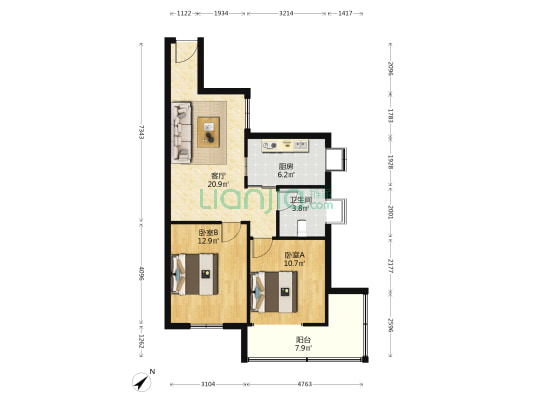 鹏凌苑 2室1厅1卫 74平方