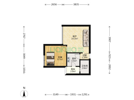 万紫山 1室1厅1卫 46平方