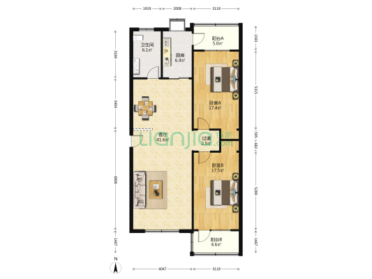 工商银行宿舍(平安北大街) 2室1厅1卫 124平方