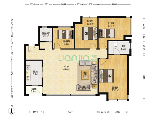 华宇城M9 4室1厅2卫 137平方