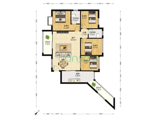 光明城市 4室1厅2卫 114平方