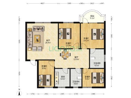 侨建新村 4室2厅2卫 138平方