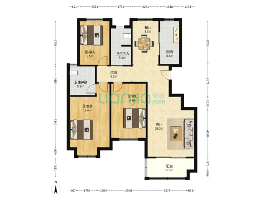 新东佳苑 3室2厅2卫 131平方