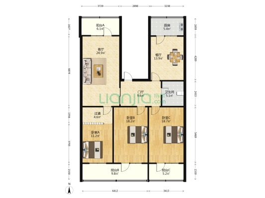 发改委宿舍 3室2厅1卫 143平方