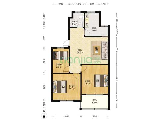 城西三苑 3室1厅1卫 97平方
