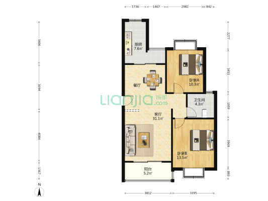 枫桥丽舍 2室1厅1卫 95平方