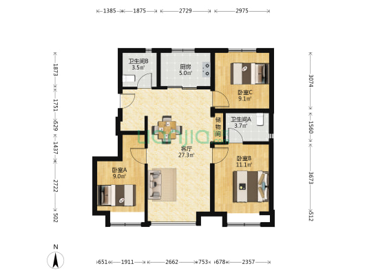 中海汇德里 3室1厅2卫 101平方