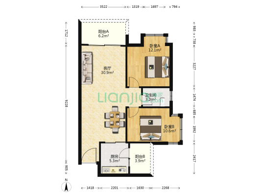 美林宏景新城 2室1厅1卫 86平方