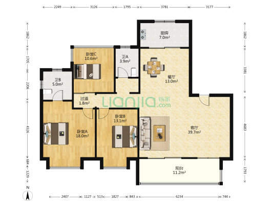 高速时代御府（雅园） 3室2厅2卫 157平方