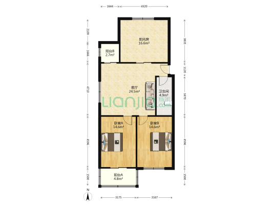 昆仑北里B区 2室1厅1卫 75平方