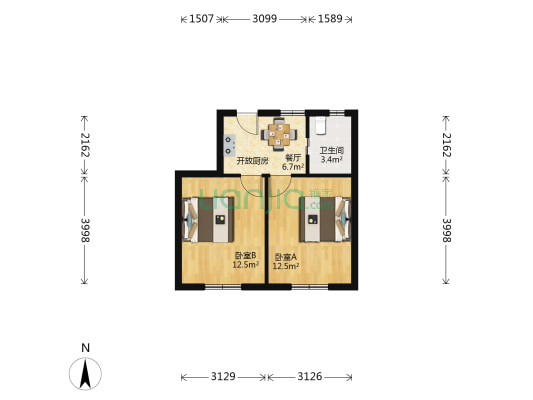 康定路841号乙 2室1厅1卫 51平方
