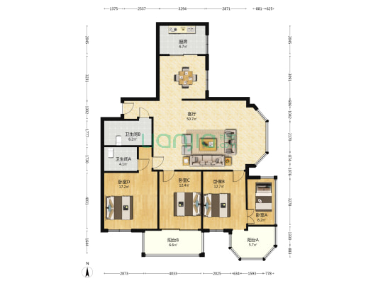 旭阳大厦 4室1厅2卫 176平方