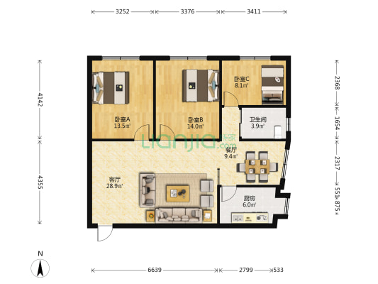 信江西路106号 3室2厅1卫 96平方