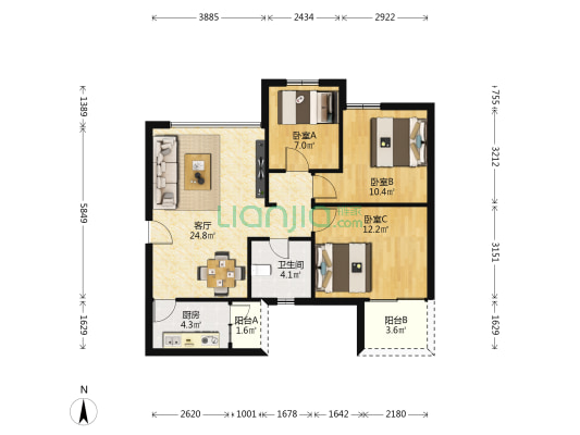 城建小区 3室1厅1卫 82平方
